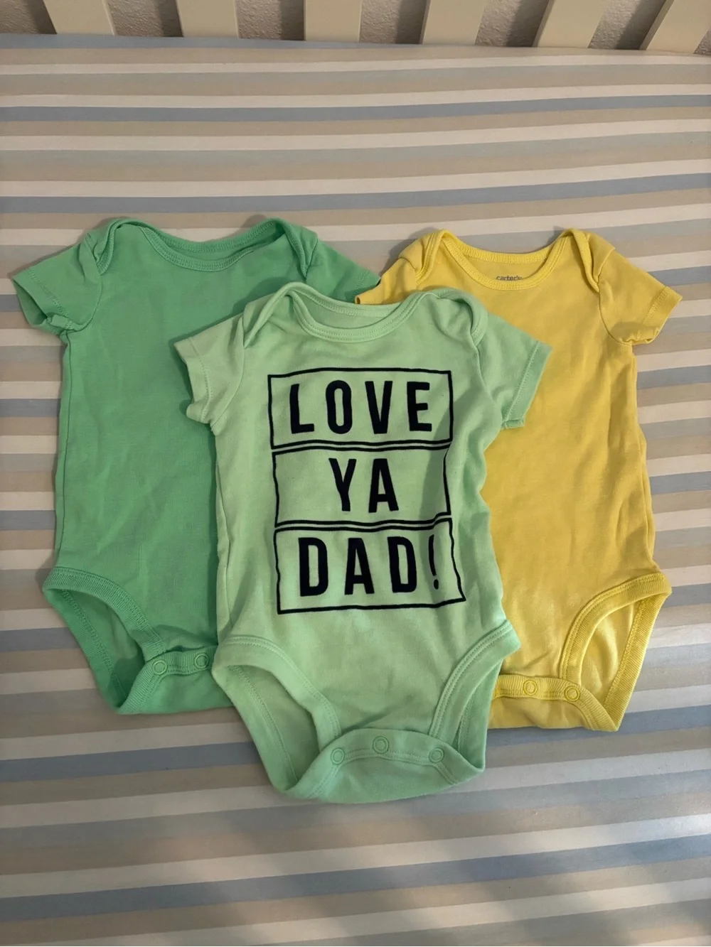 Carter's Baby Bodysuit 3-Pack - Mint, Light Green & Yellow - LOVE YA DAD!